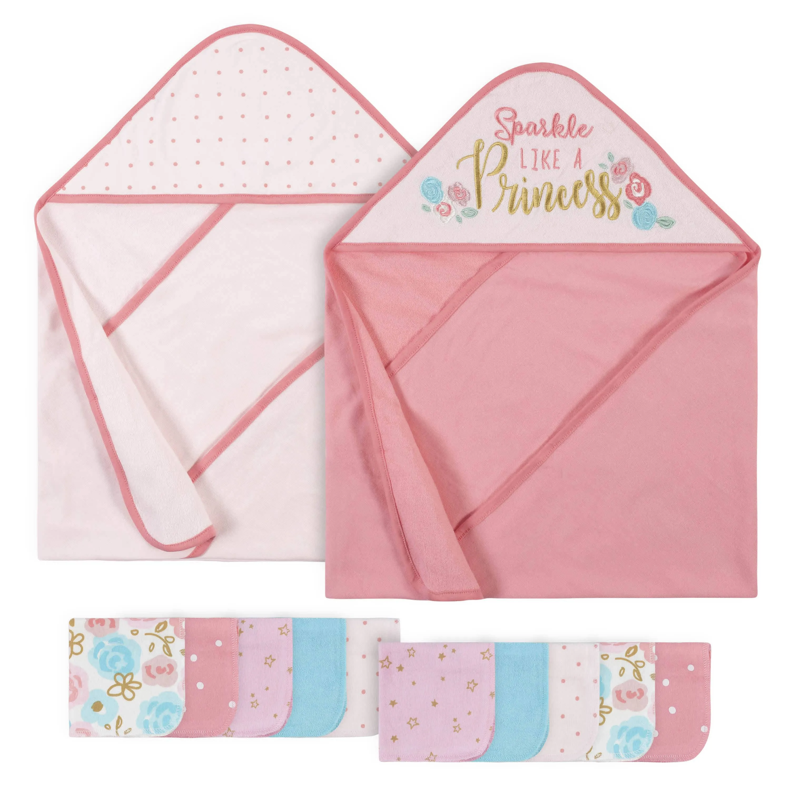 12-Piece Baby Girls Princess Hooded Towels & Washcloths Set