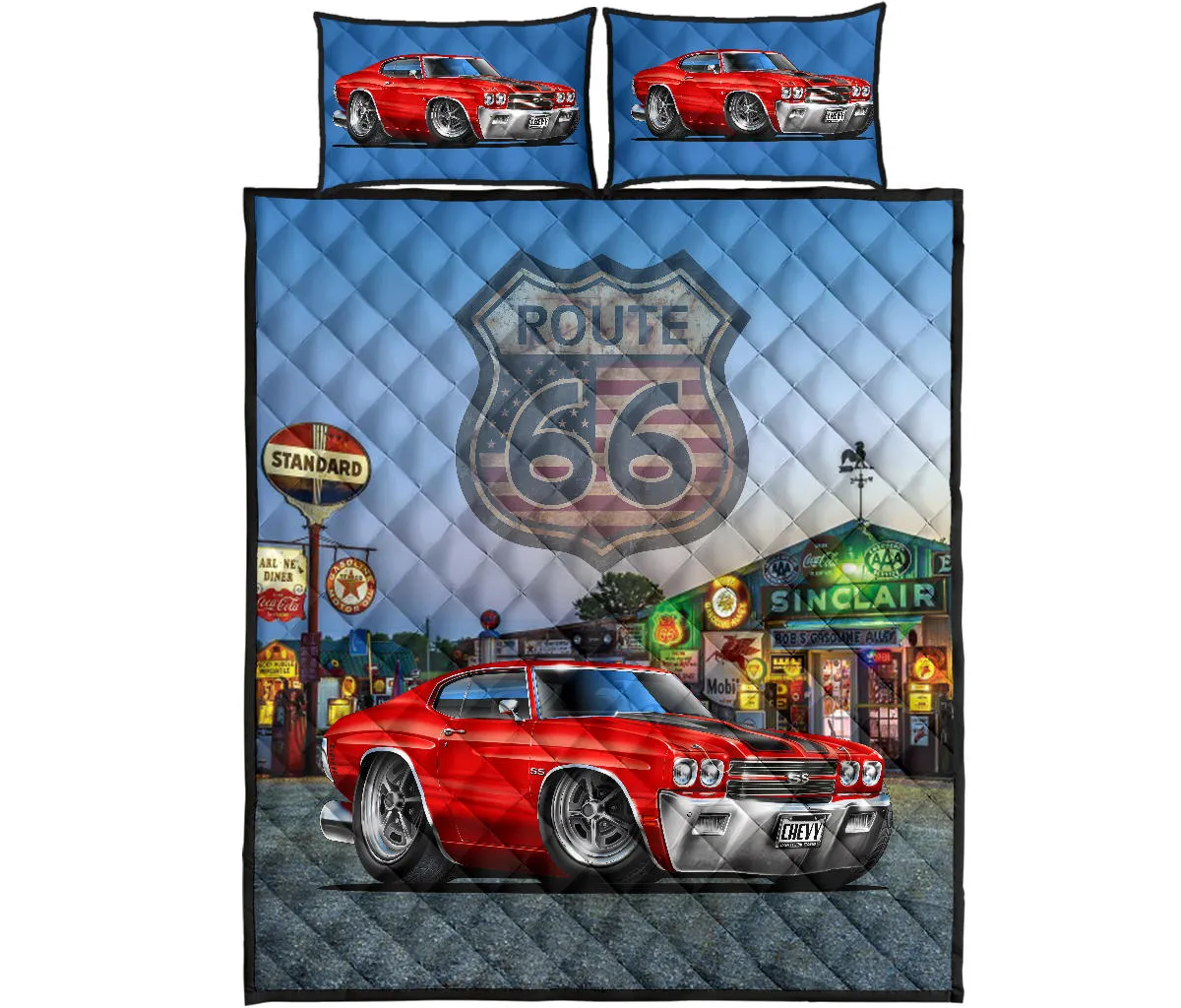 1970 Chevelle Red Route 66 Quilt Set