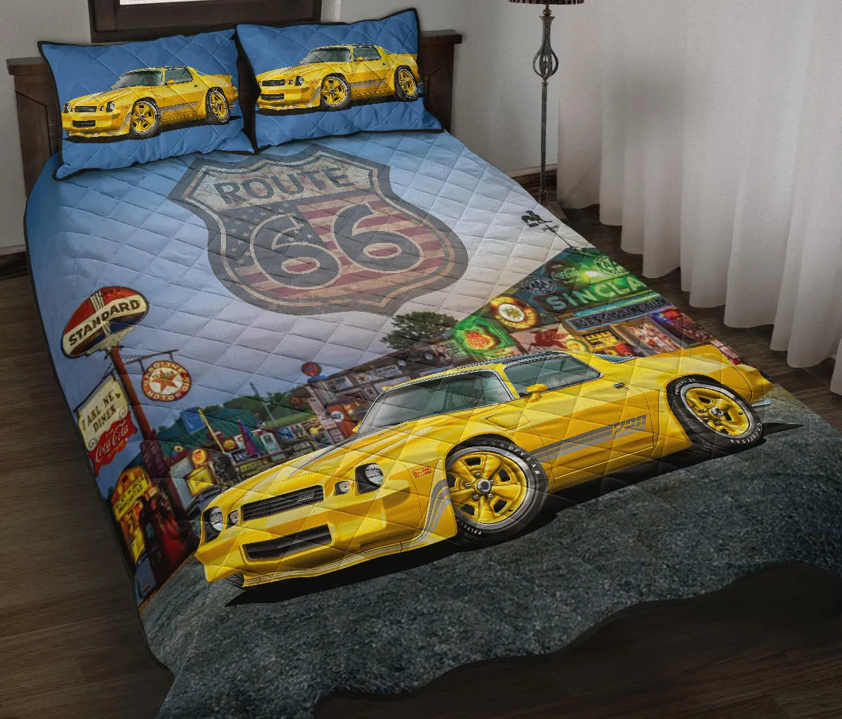 1981 Chevy Camaro Yellow Route 66 Quilt Set