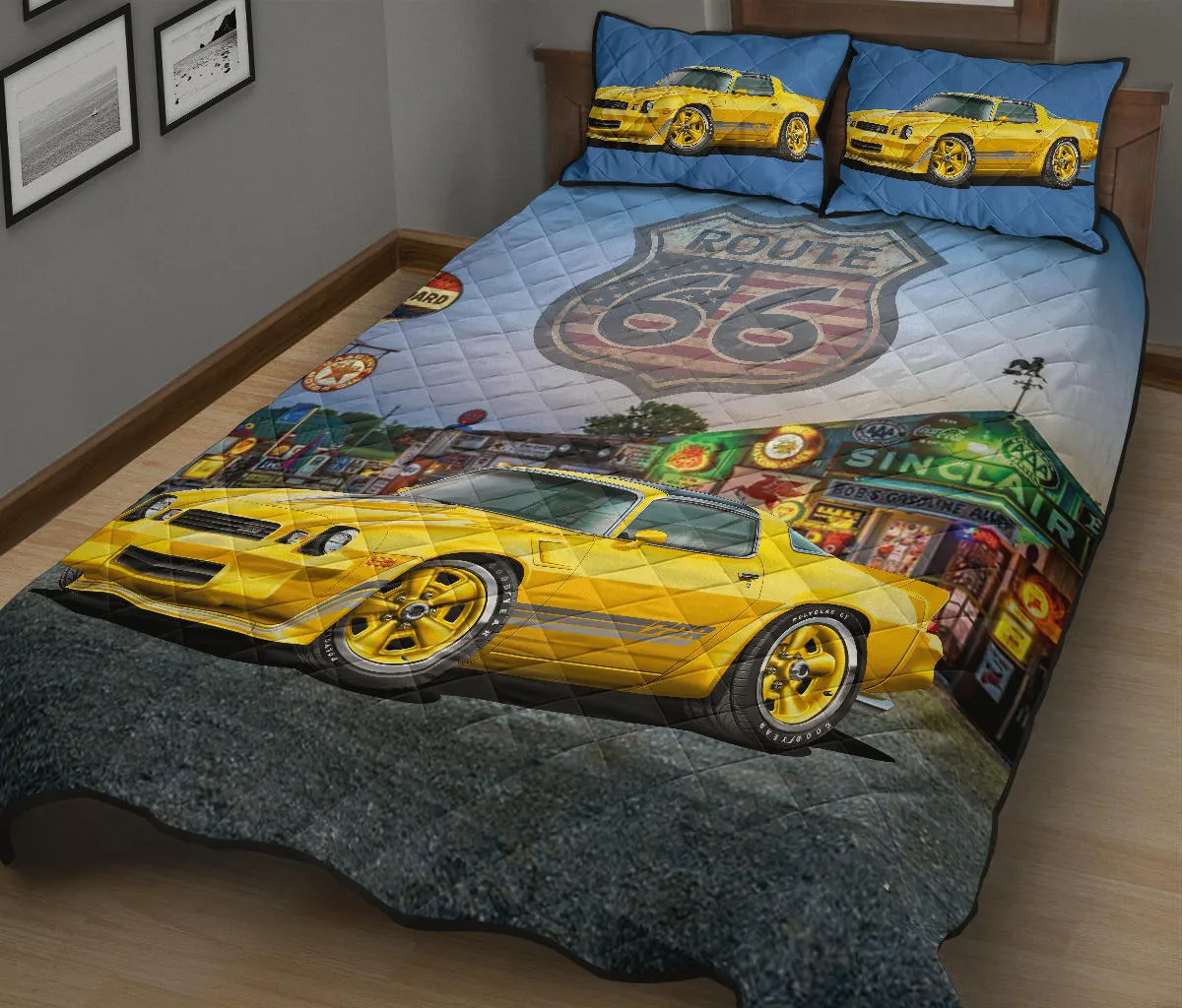 1981 Chevy Camaro Yellow Route 66 Quilt Set