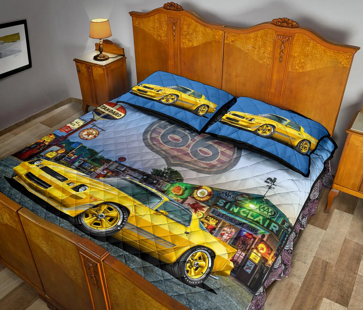 1981 Chevy Camaro Yellow Route 66 Quilt Set