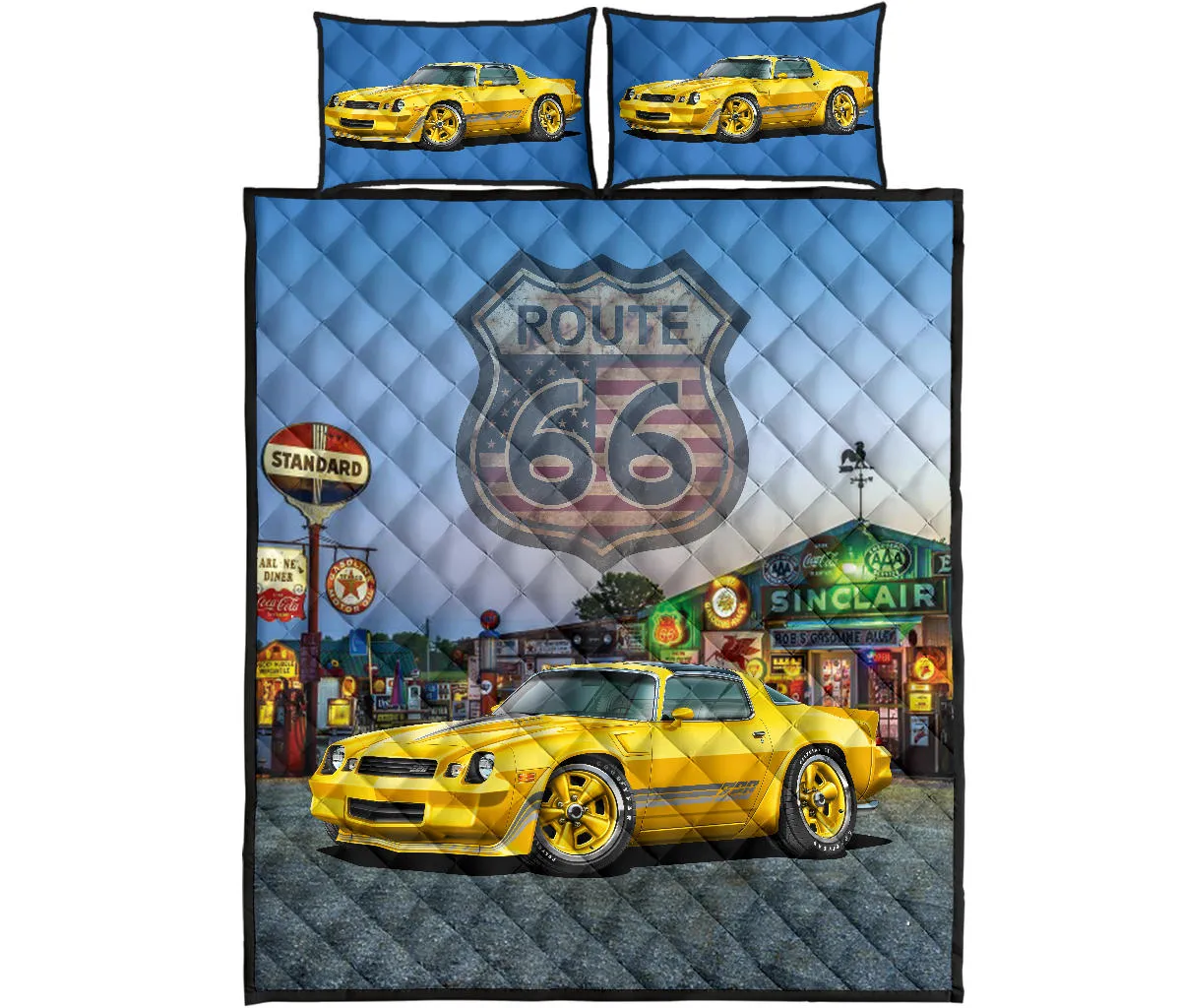 1981 Chevy Camaro Yellow Route 66 Quilt Set