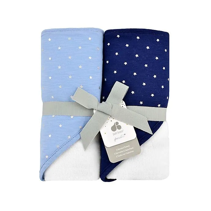 2-Pack Baby Boys Navy Star Hooded Towels