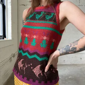 60s/70s Novelty Animal Motif Knit Vest, XS/Small-