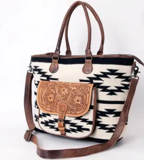 American Darling White & Black Hand Tooled Saddle Blanket Tote