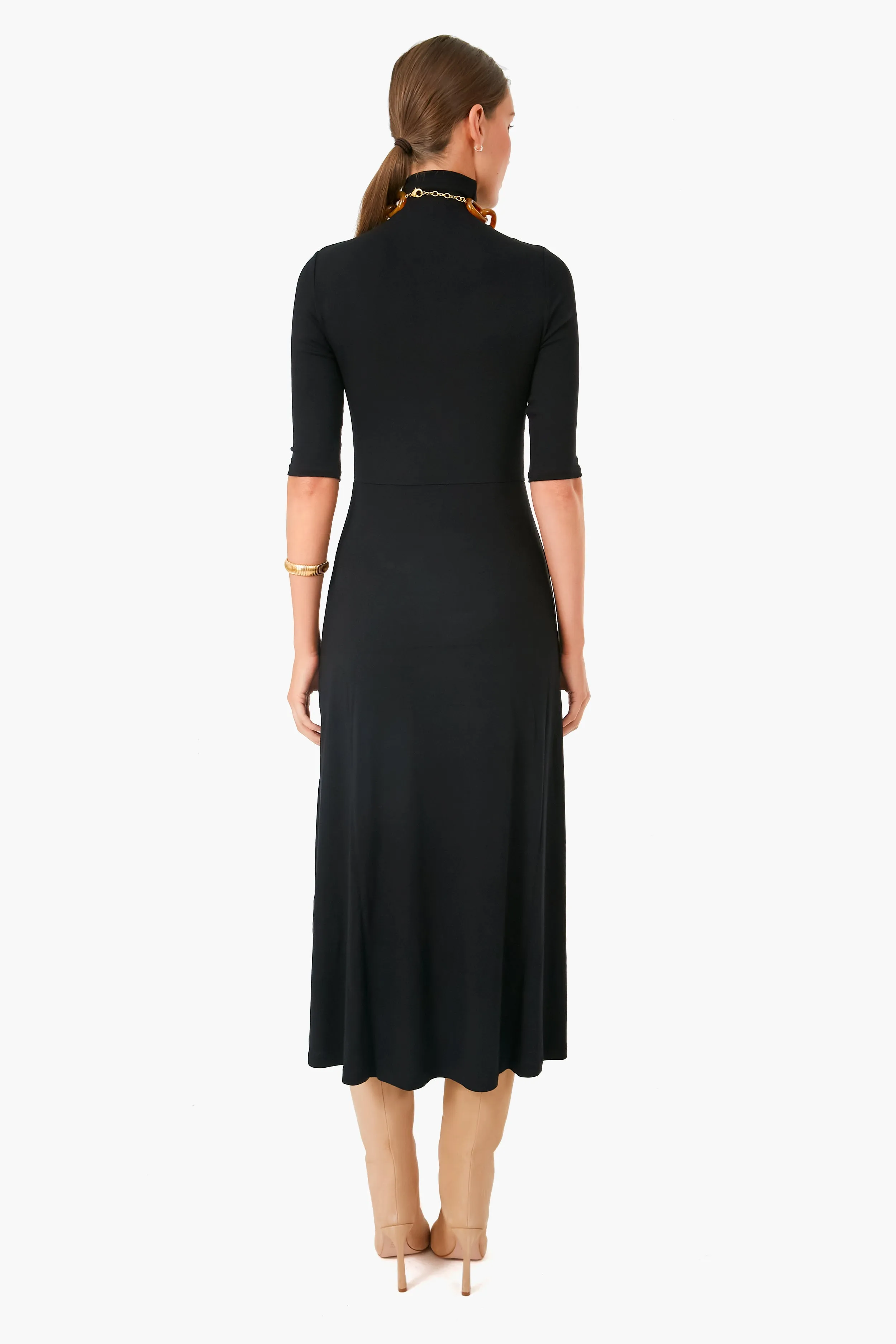 Black Elbow Sleeve Turtleneck Dress