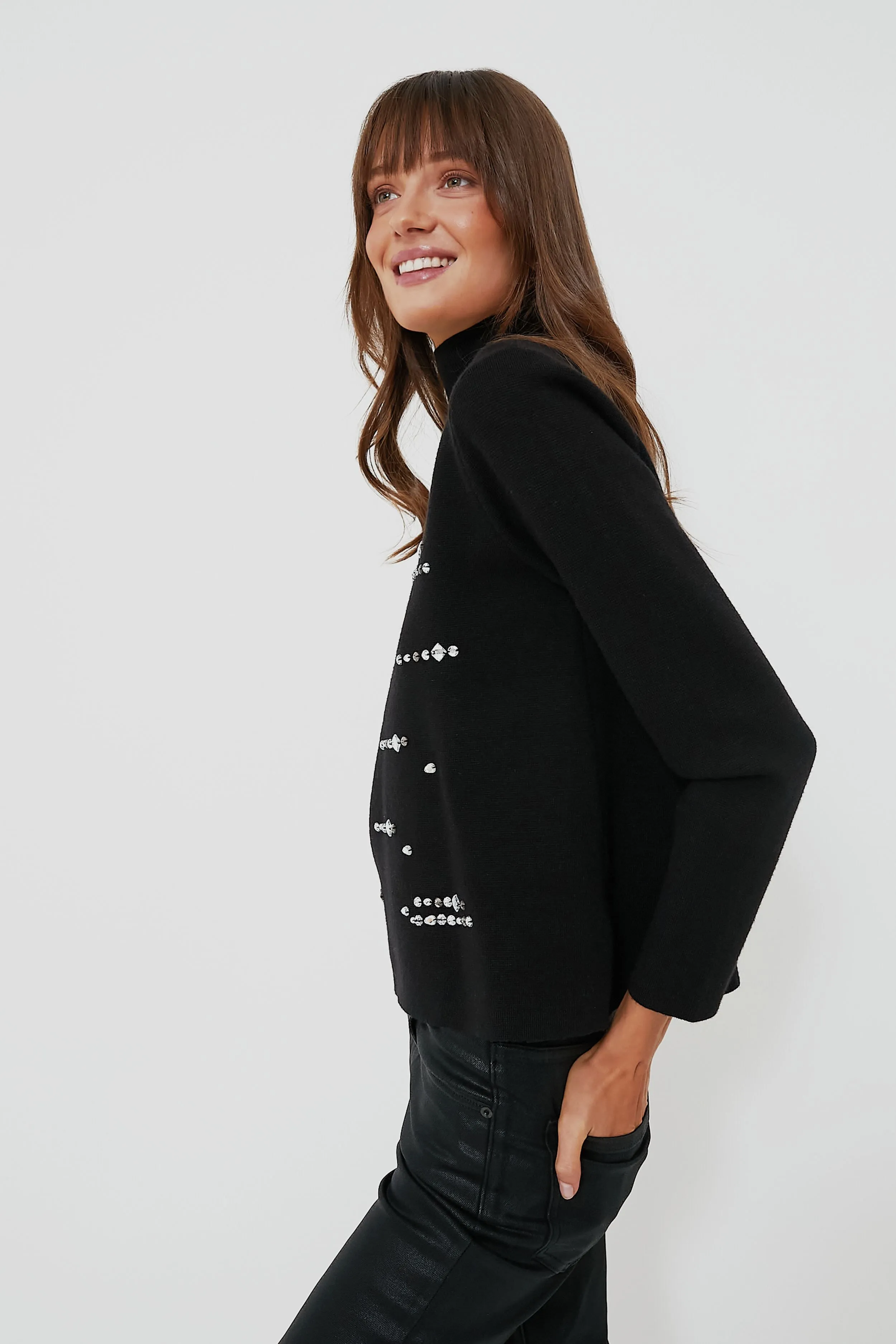 Black Embellished Greta Turtleneck