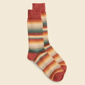 Blanket Stripe Crew Sock - Red