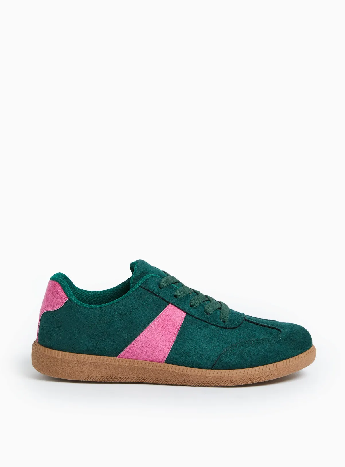 Buy Green Faux Suede Stripe Court Trainers 7 | Trainers | Tu