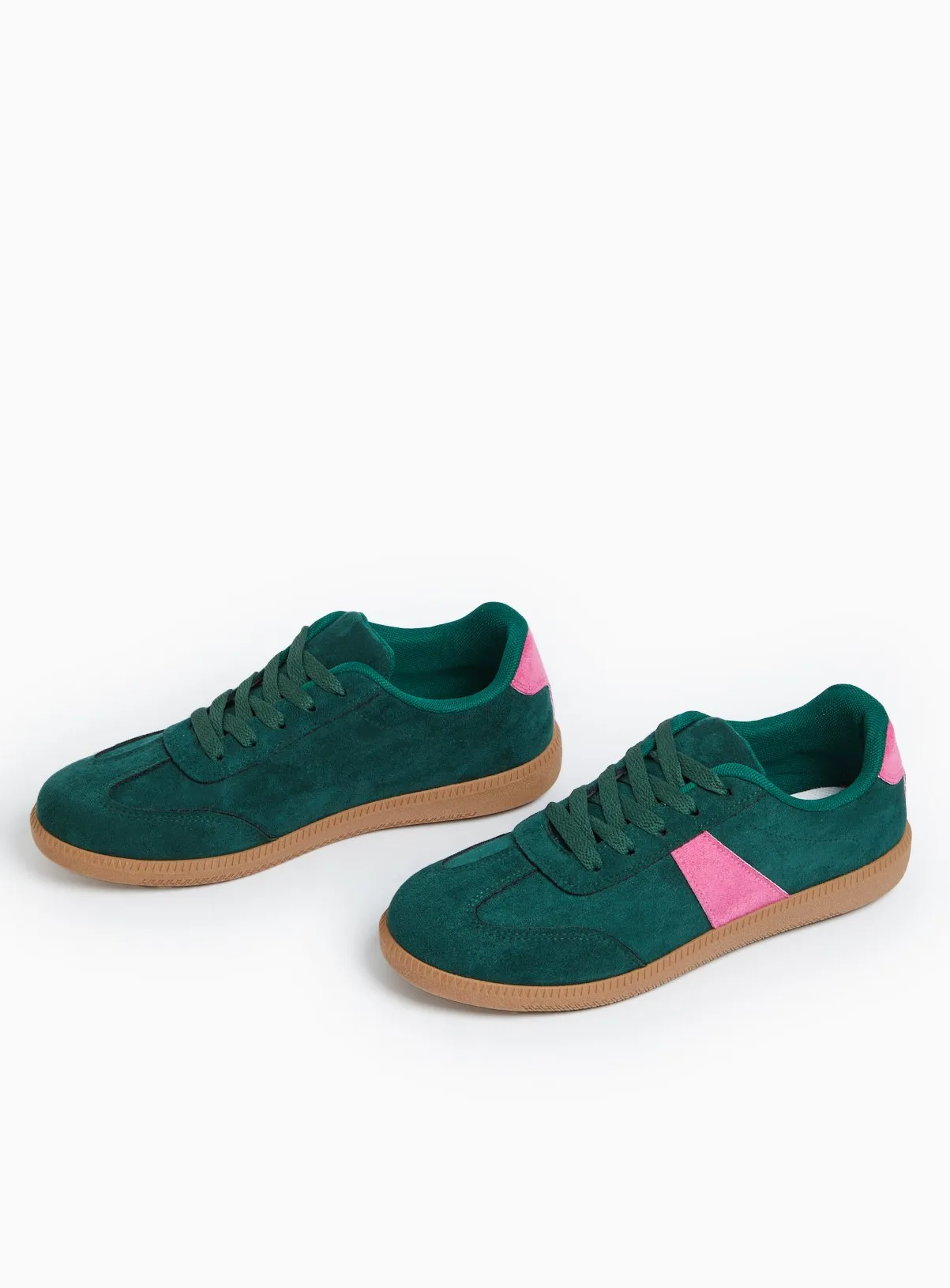 Buy Green Faux Suede Stripe Court Trainers 7 | Trainers | Tu