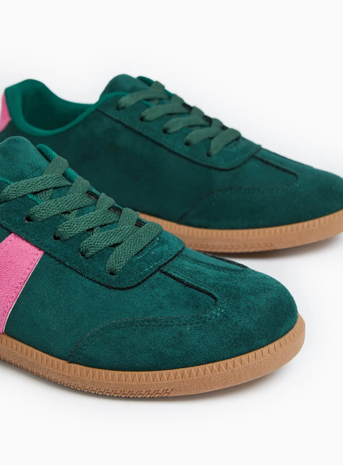 Buy Green Faux Suede Stripe Court Trainers 7 | Trainers | Tu