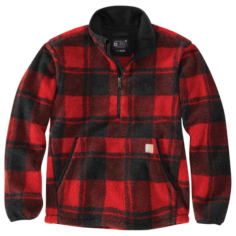 Carhartt Men's Loose Fit Fleece Pullover in Crabapple/Black Plaid