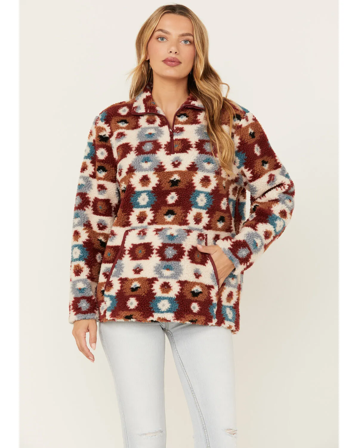 Cotton & Rye Women's Southwestern Print Sherpa Half Zip Pullover