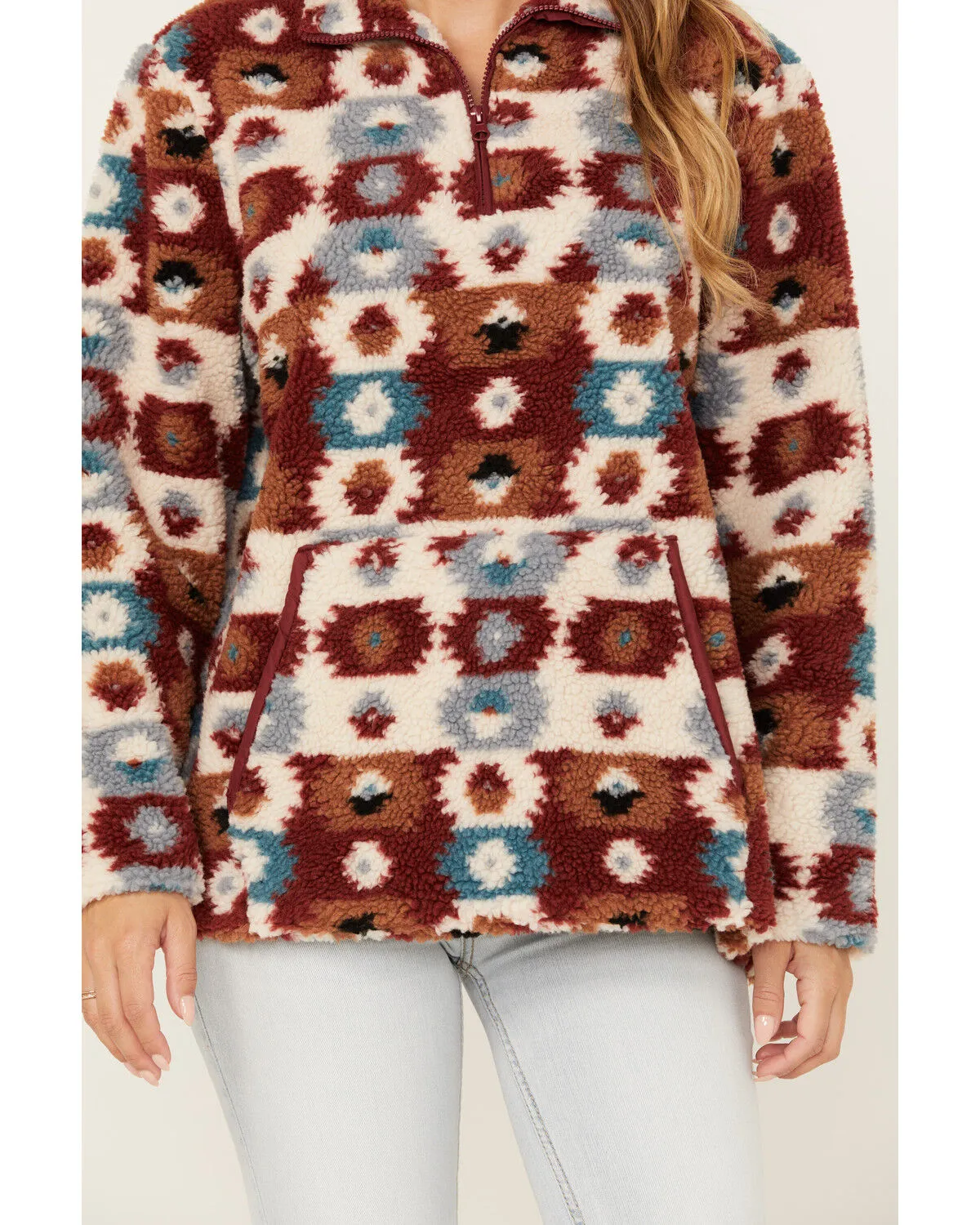 Cotton & Rye Women's Southwestern Print Sherpa Half Zip Pullover