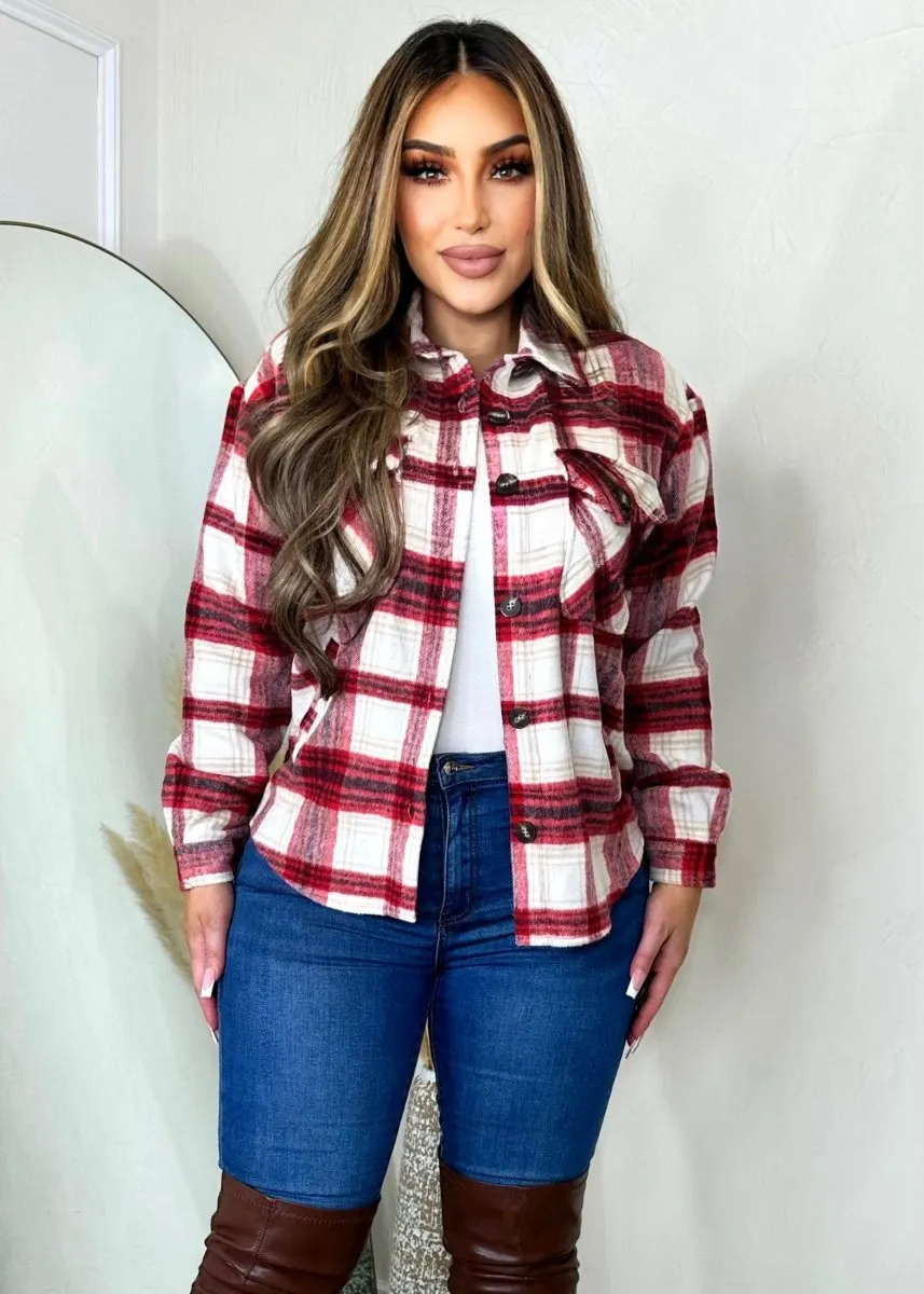 Cozy Fall Jacket Plaid Jacket Red/White