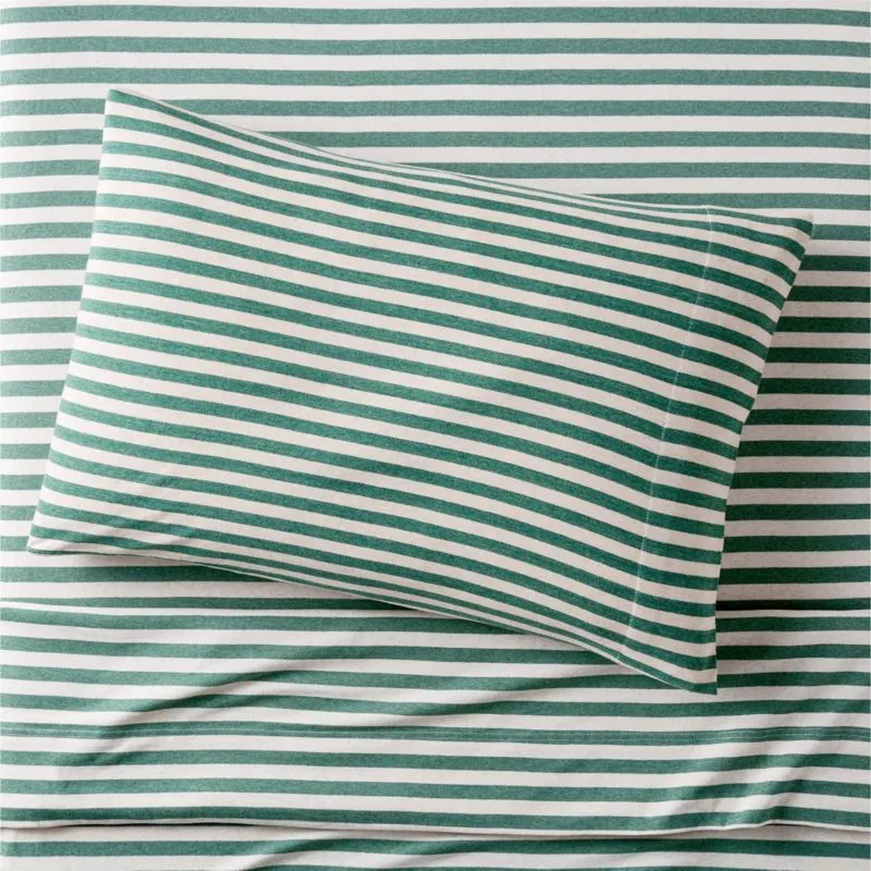 Crate&Barrel Comfy Tee Green Stripe Organic Cotton Jersey Kids Twin Sheet Set