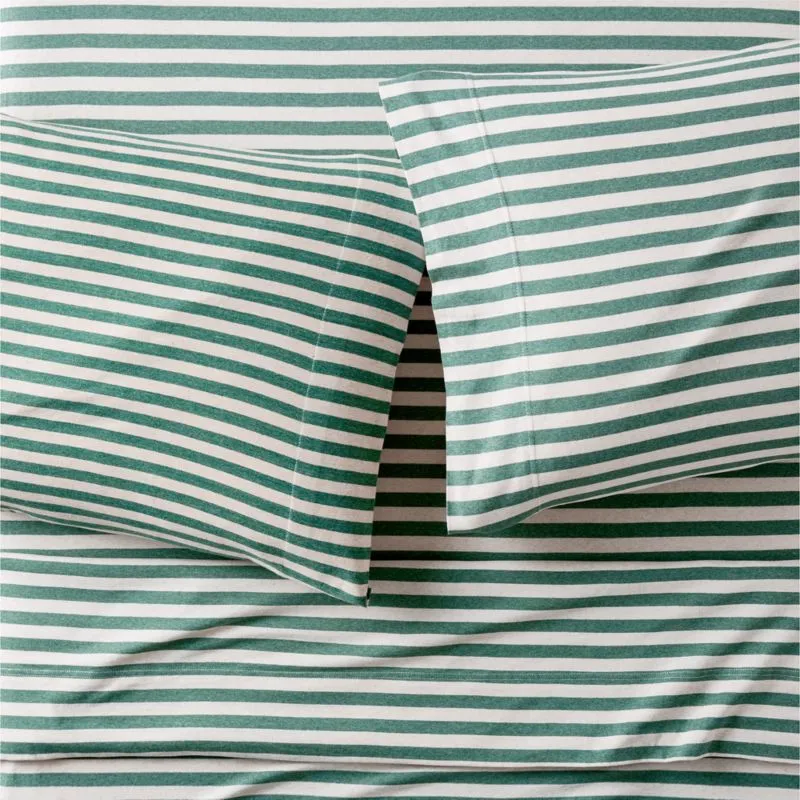 Crate&Barrel Comfy Tee Green Stripe Organic Cotton Jersey Kids Twin Sheet Set