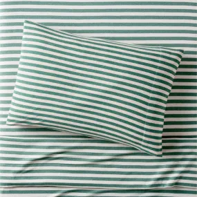 Crate&Barrel Comfy Tee Green Stripe Organic Cotton Jersey Kids Twin Sheet Set