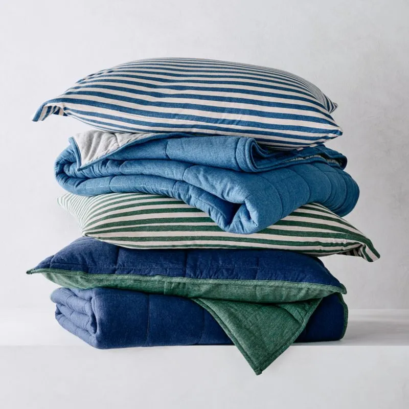 Crate&Barrel Comfy Tee Green Stripe Organic Cotton Jersey Kids Twin Sheet Set