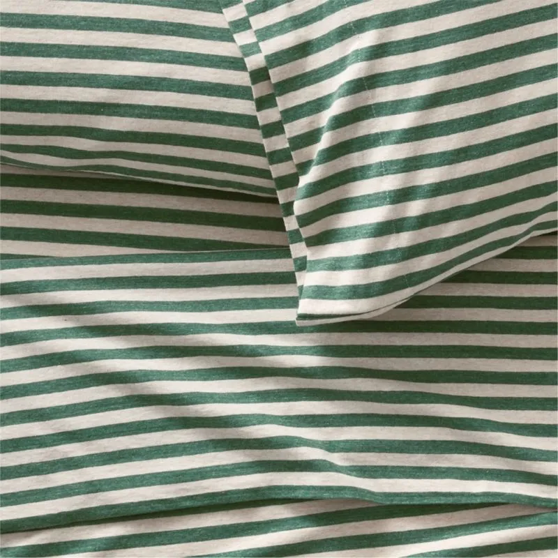 Crate&Barrel Comfy Tee Green Stripe Organic Cotton Jersey Kids Twin Sheet Set