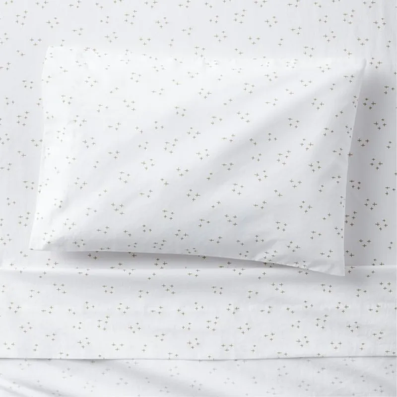 Crate&Barrel Cozy Cloud Twinkle Willow Green Washed Organic Cotton Toddler Sheet Set