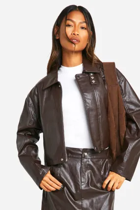 Cropped Faux Leather Jacket