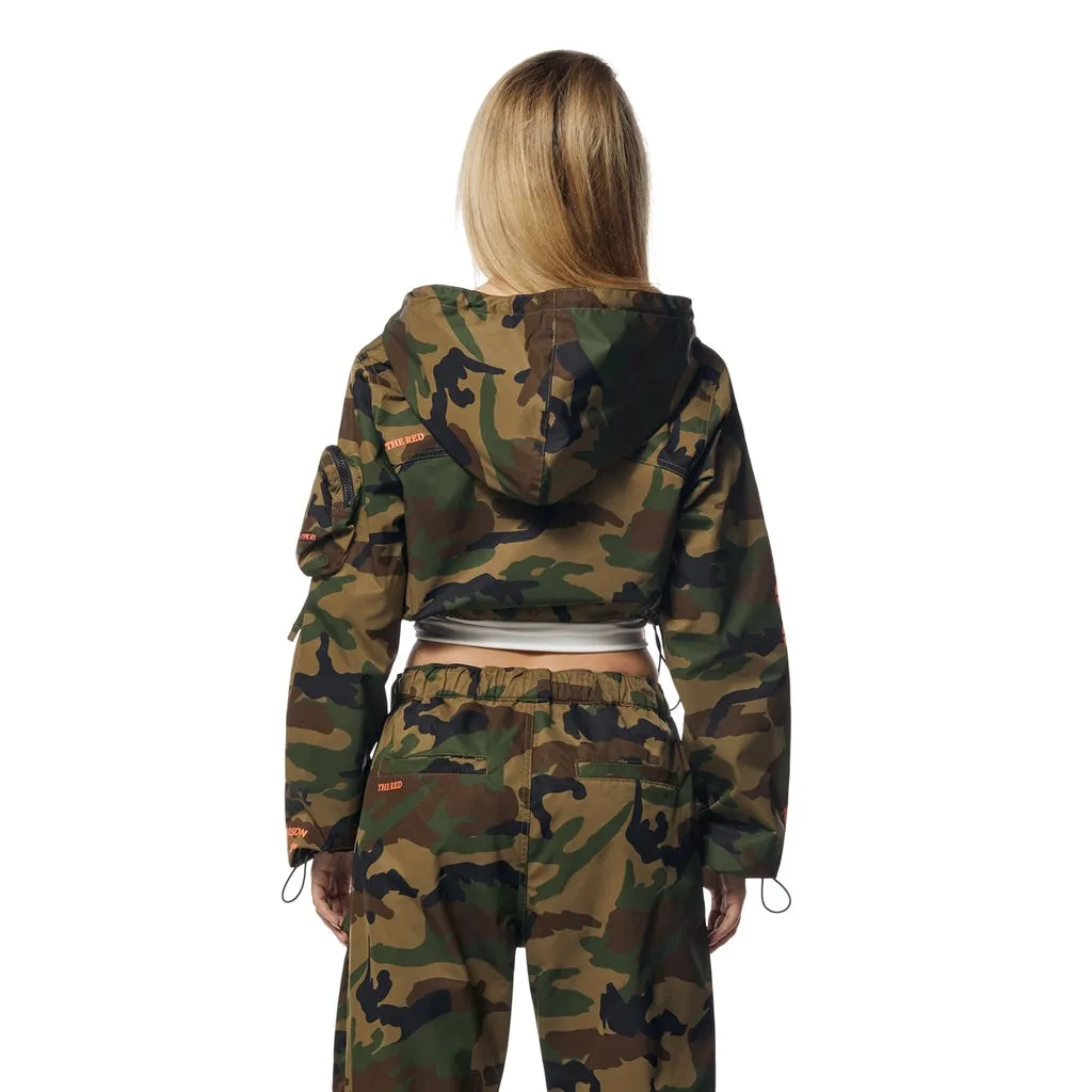 Cropped Windbreaker Full Zip Jacket - Wood Camo