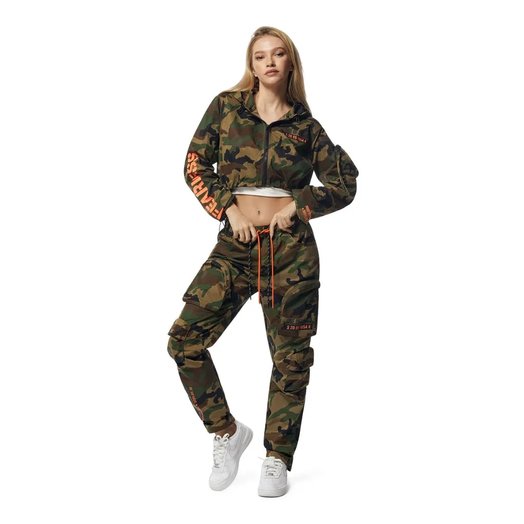 Cropped Windbreaker Full Zip Jacket - Wood Camo