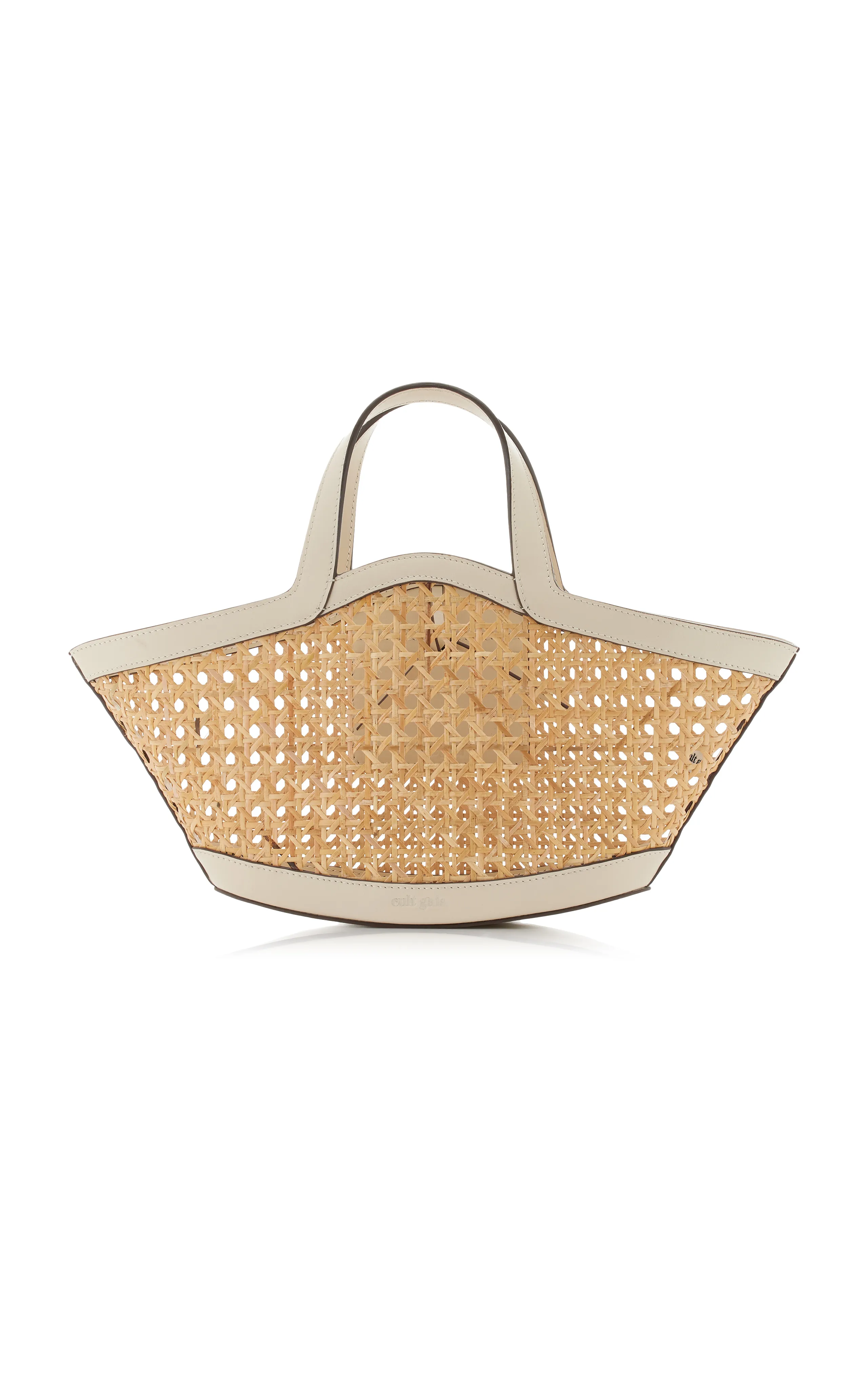 Cult Gaia Yara Mini Leather-Trimmed Woven Rattan Tote