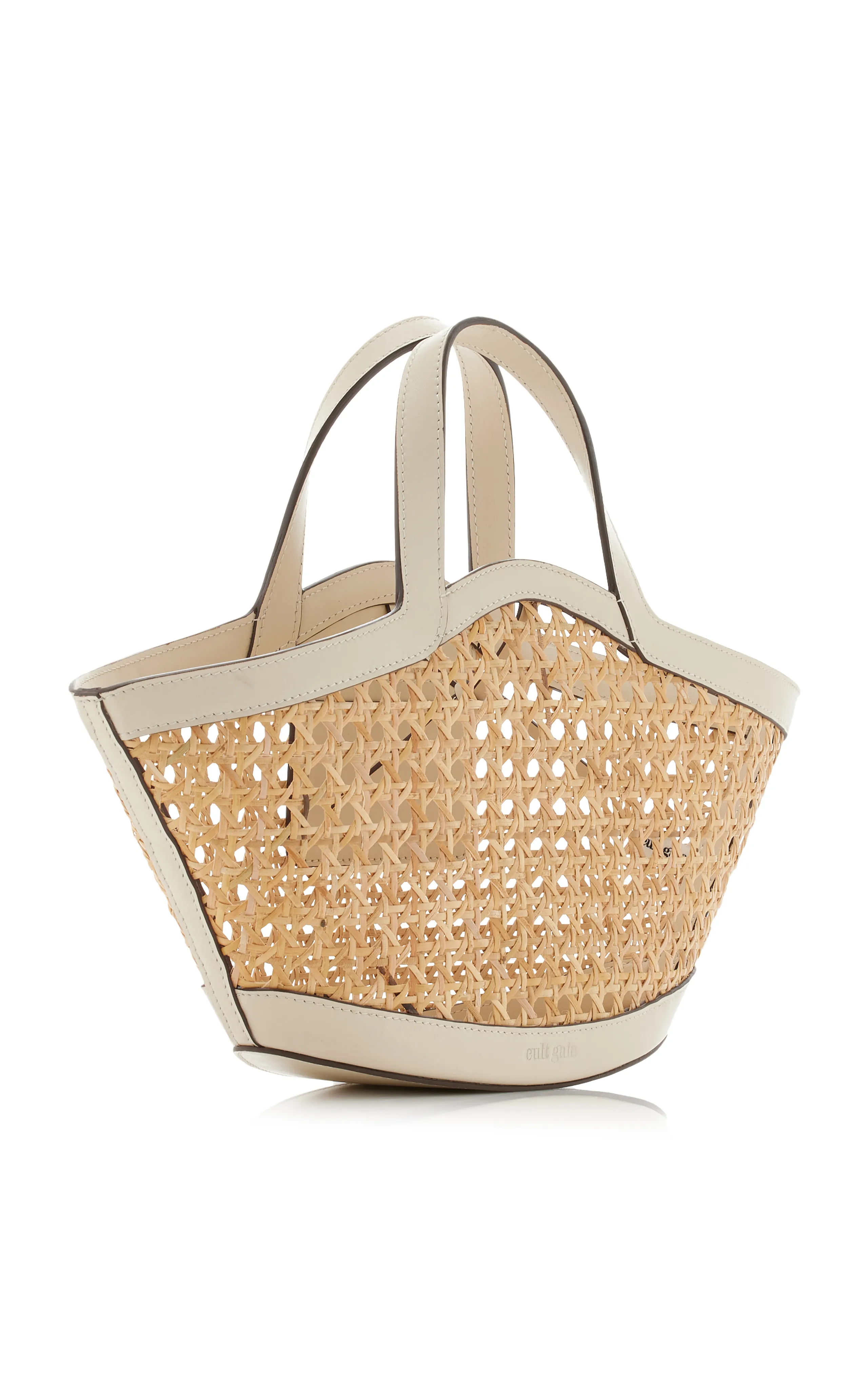 Cult Gaia Yara Mini Leather-Trimmed Woven Rattan Tote