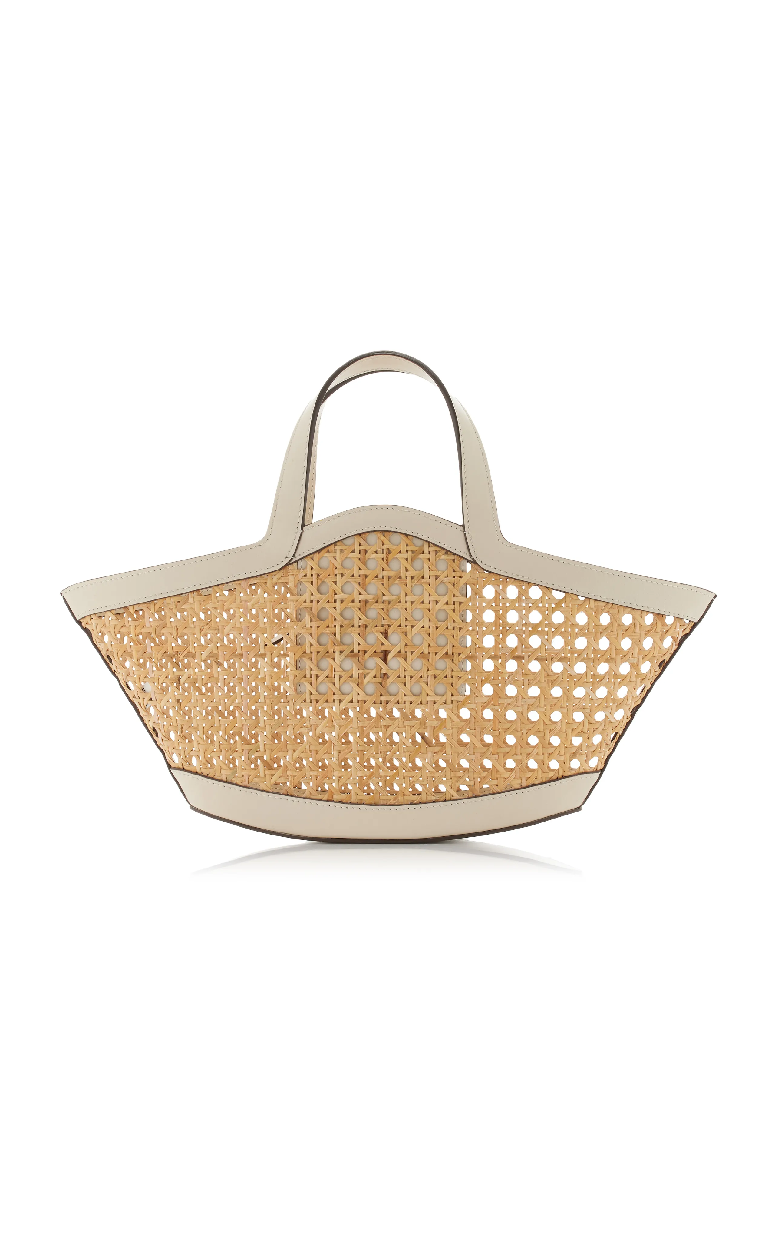 Cult Gaia Yara Mini Leather-Trimmed Woven Rattan Tote