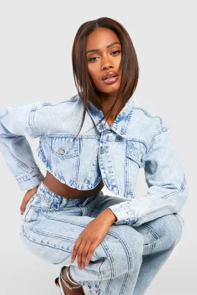 Curved Hem Crop Denim Jacket