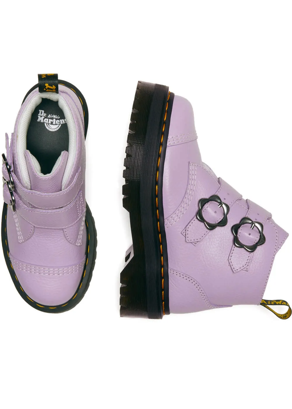 Dr. Martens Devon Flower Soft Leather Platform Boots Lilac