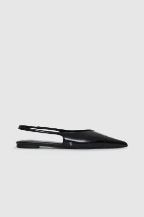 Elena Slingback Flats - High-Shine Black