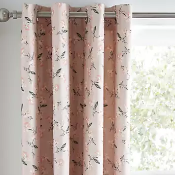 Elizabeth 200 Thread Count Cotton Blush Floral Eyelet Header Lined Curtains by Kaleidoscope | Kaleidoscope