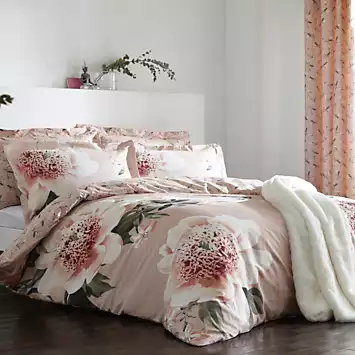 Elizabeth 200 Thread Count Cotton Blush Floral Eyelet Header Lined Curtains by Kaleidoscope | Kaleidoscope