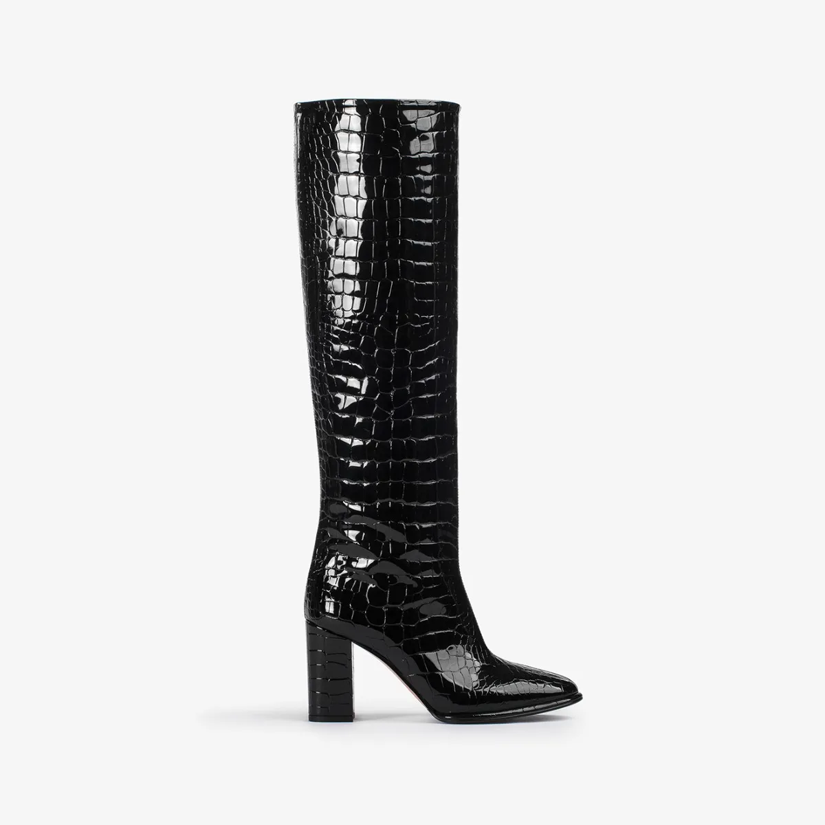 ELSA BOOT 80 mm Black crocodile print knee boot