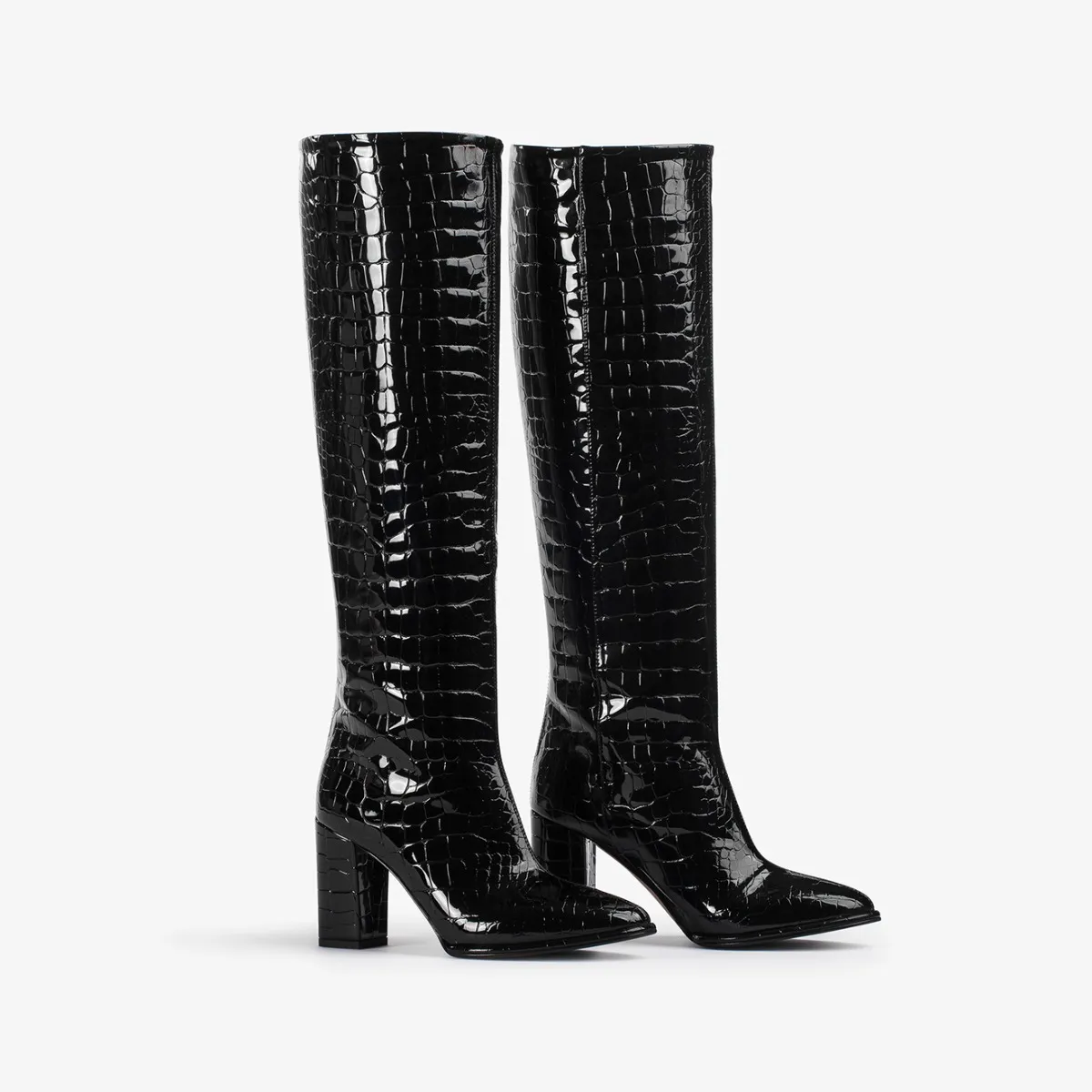 ELSA BOOT 80 mm Black crocodile print knee boot