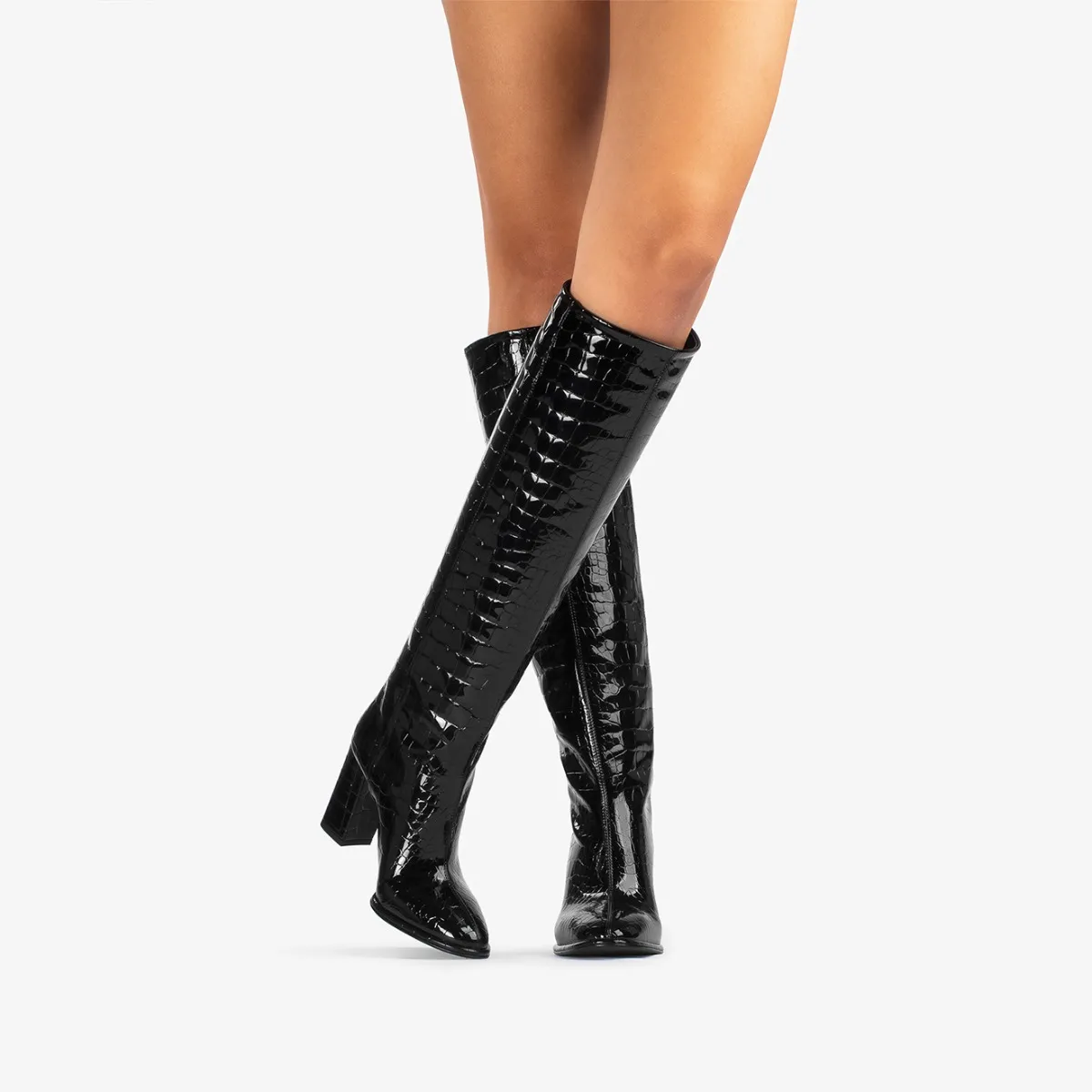 ELSA BOOT 80 mm Black crocodile print knee boot