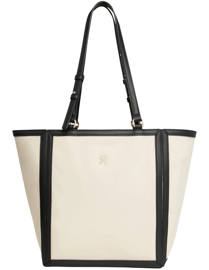 Essential Contrast TH Monogram Tote in Whita Clay/Black