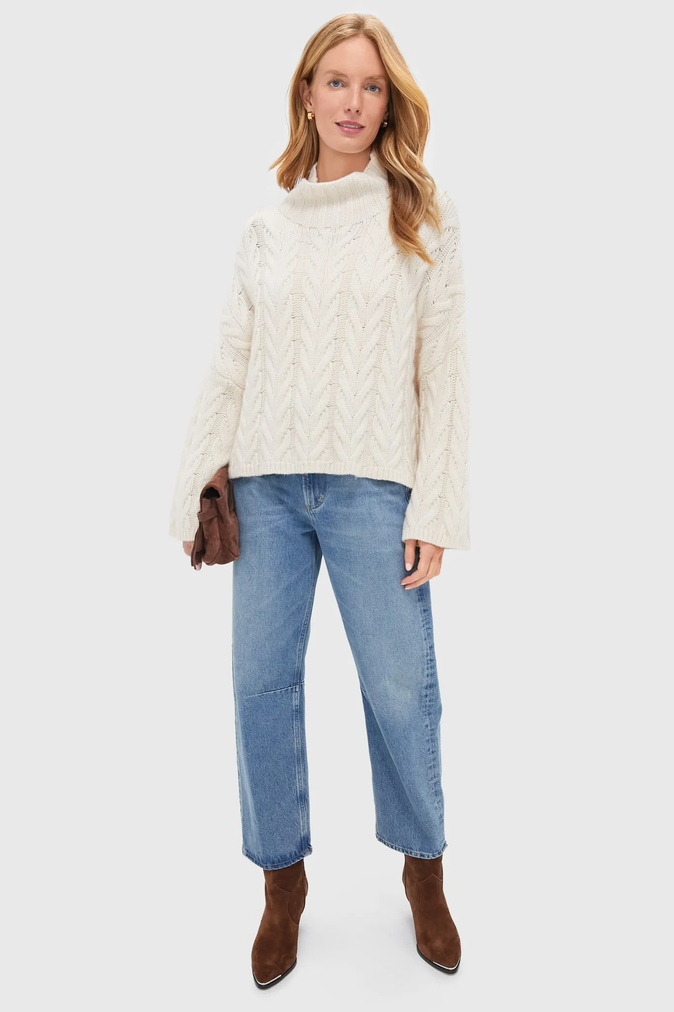 Feather White Cableknit Turtleneck