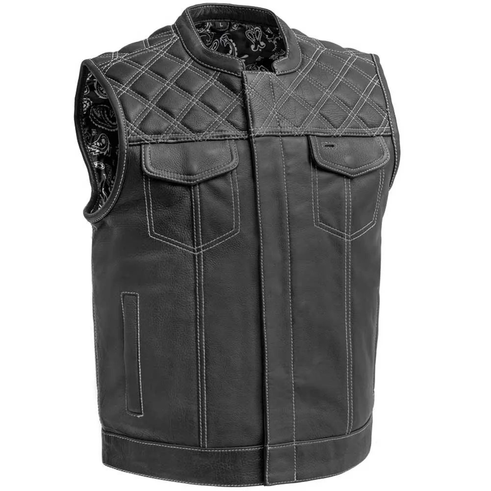 First Mfg Mens Downside Diamond Quilt Leather Vest