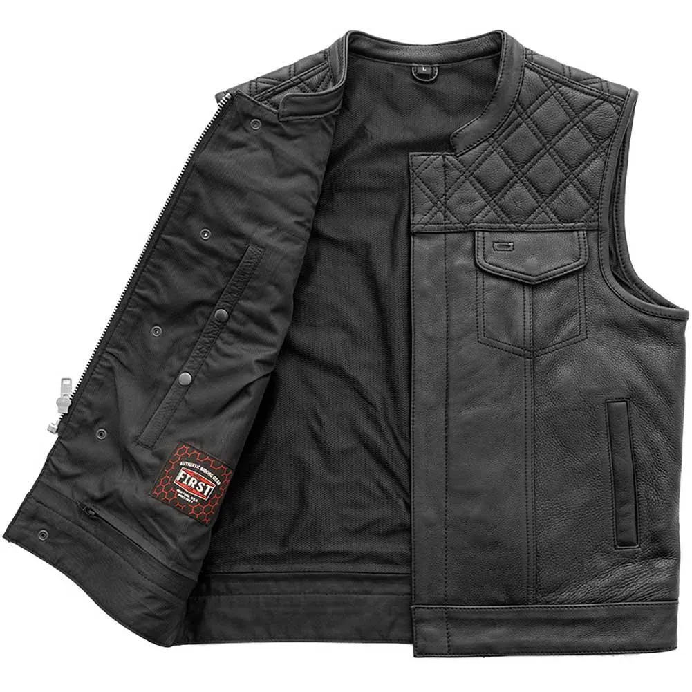 First Mfg Mens Downside Diamond Quilt Leather Vest