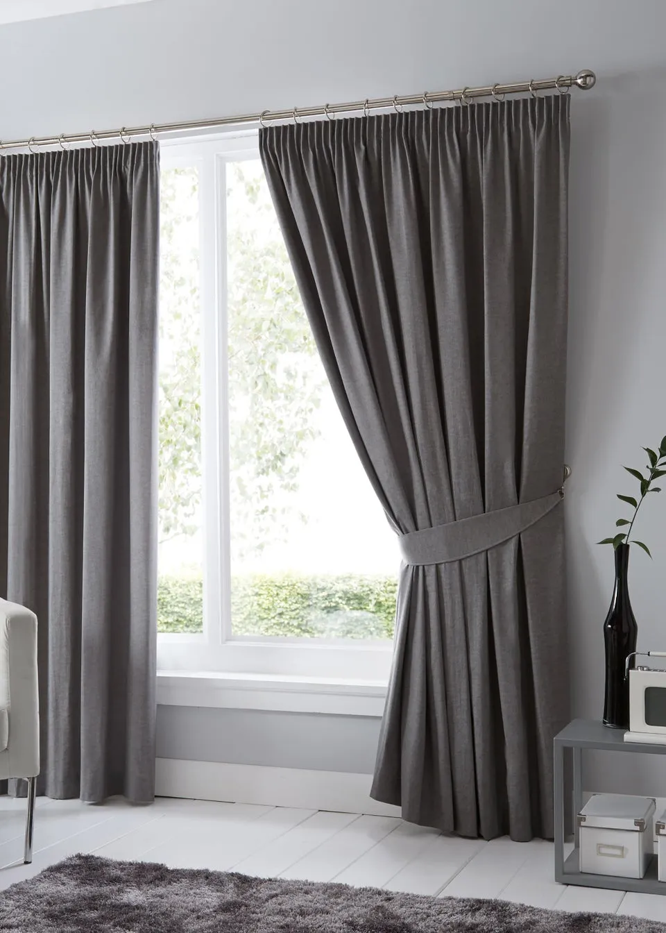 Fusion Dijon Blackout Grey Pencil Pleat Curtains