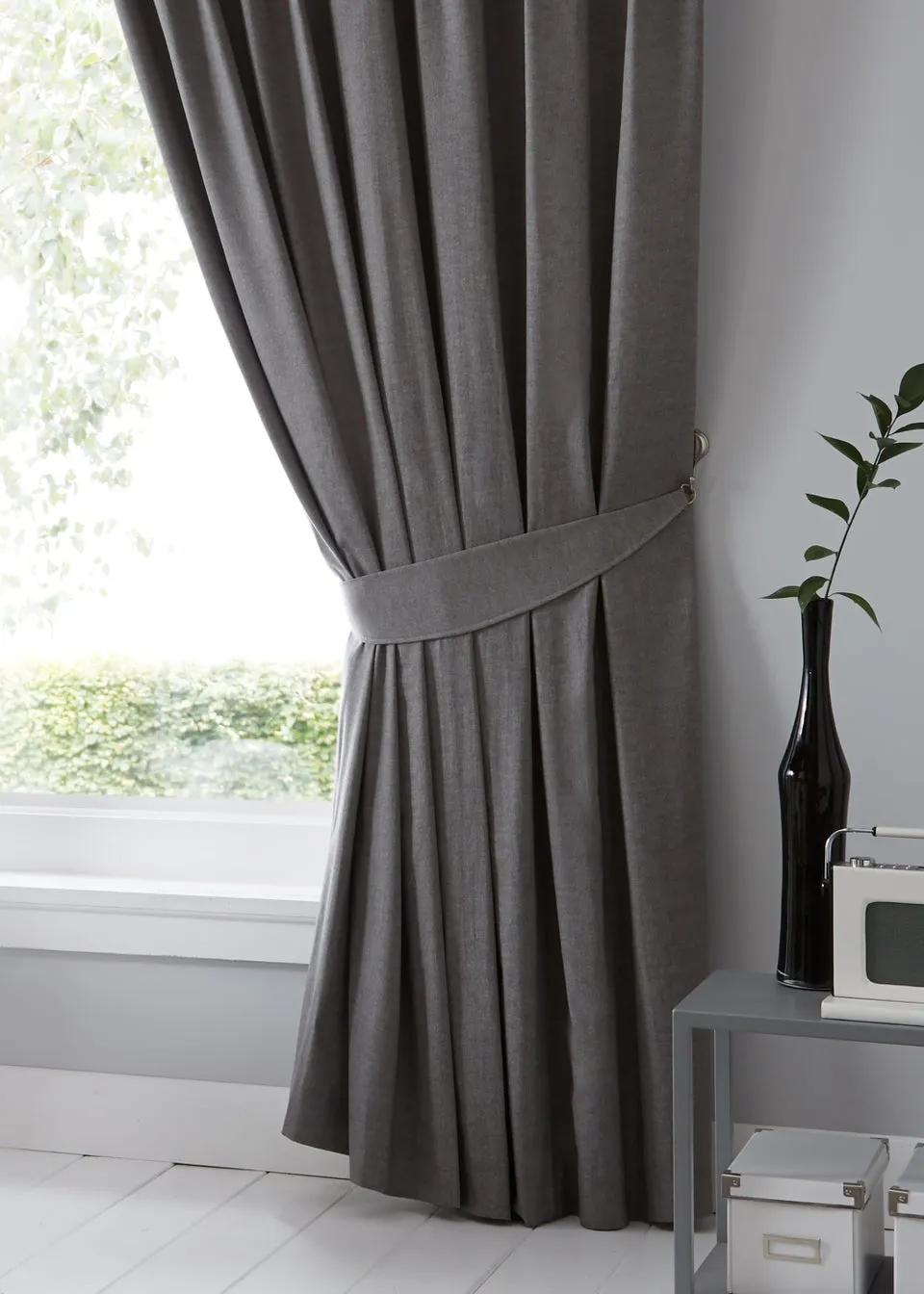 Fusion Dijon Blackout Grey Pencil Pleat Curtains