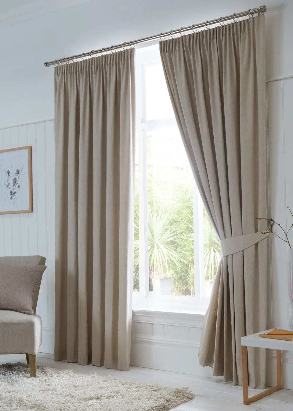 Fusion Dijon Blackout Natural Pencil Pleat Curtains