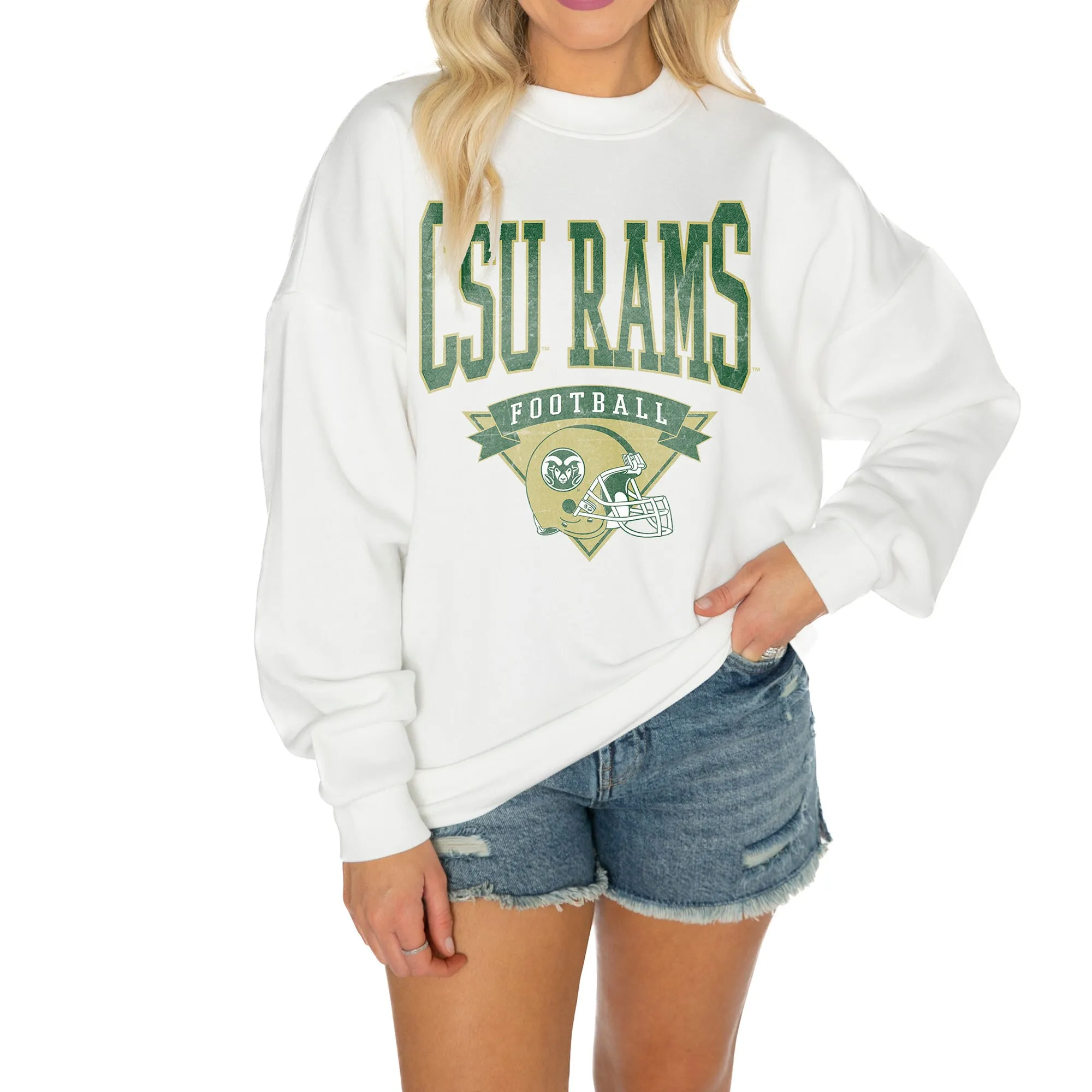 Gameday Couture Colorado State Rams Women's White Good Vibes Premium Fleece Drop Shoulder Pullover Sweatshirt