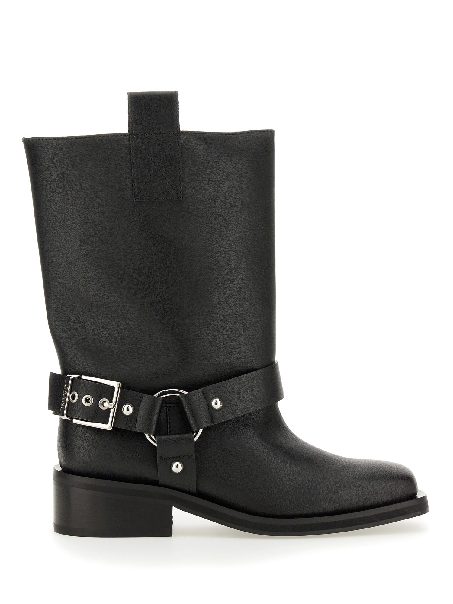 GANNI    LEATHER BIKER BOOT