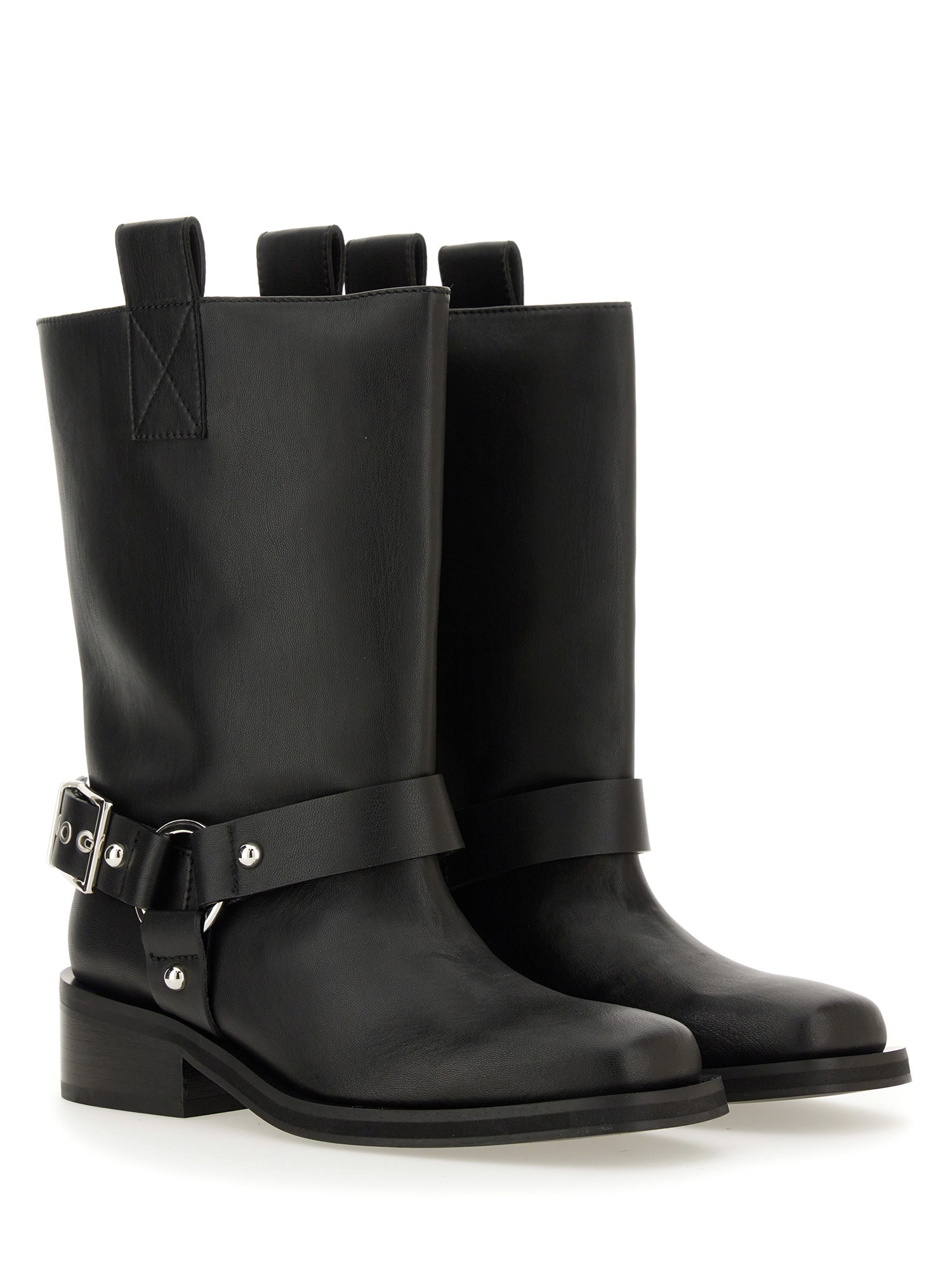 GANNI    LEATHER BIKER BOOT