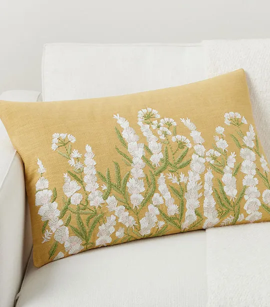 Grace Floral Embroidered Lumbar Pillow